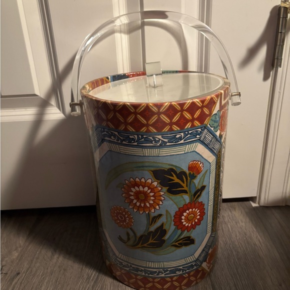 Vintage Tall Lucite Patterned Imari Style Retro Boho Vinyl Ice Bucket